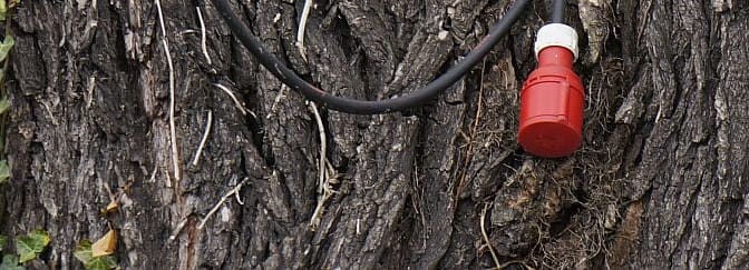 Stromkabel ohne Anschluss an einem Baum